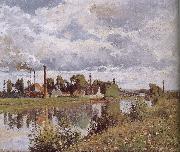 Camille Pissarro Metaponto Schwarz Schwarz suburbs River painting